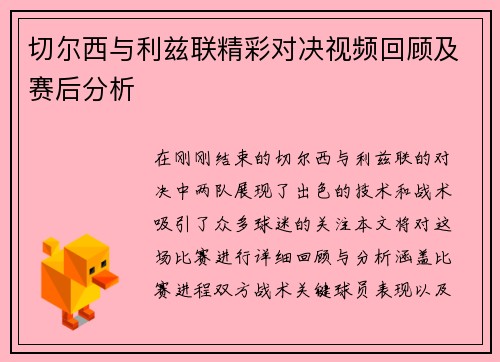 切尔西与利兹联精彩对决视频回顾及赛后分析