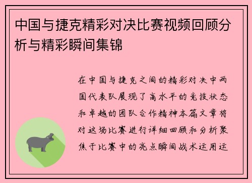 中国与捷克精彩对决比赛视频回顾分析与精彩瞬间集锦